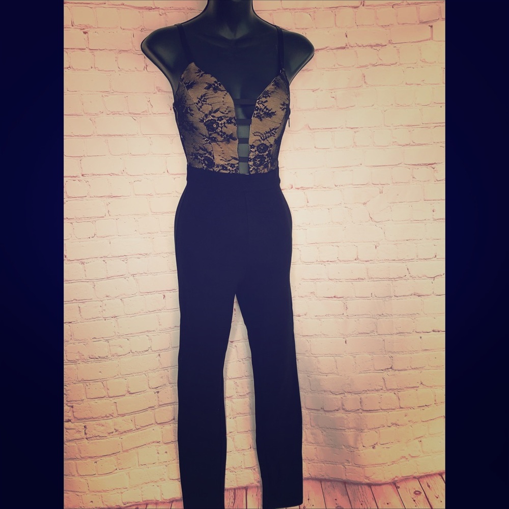 Bebe Strappy Lace Jumpsuit 00
